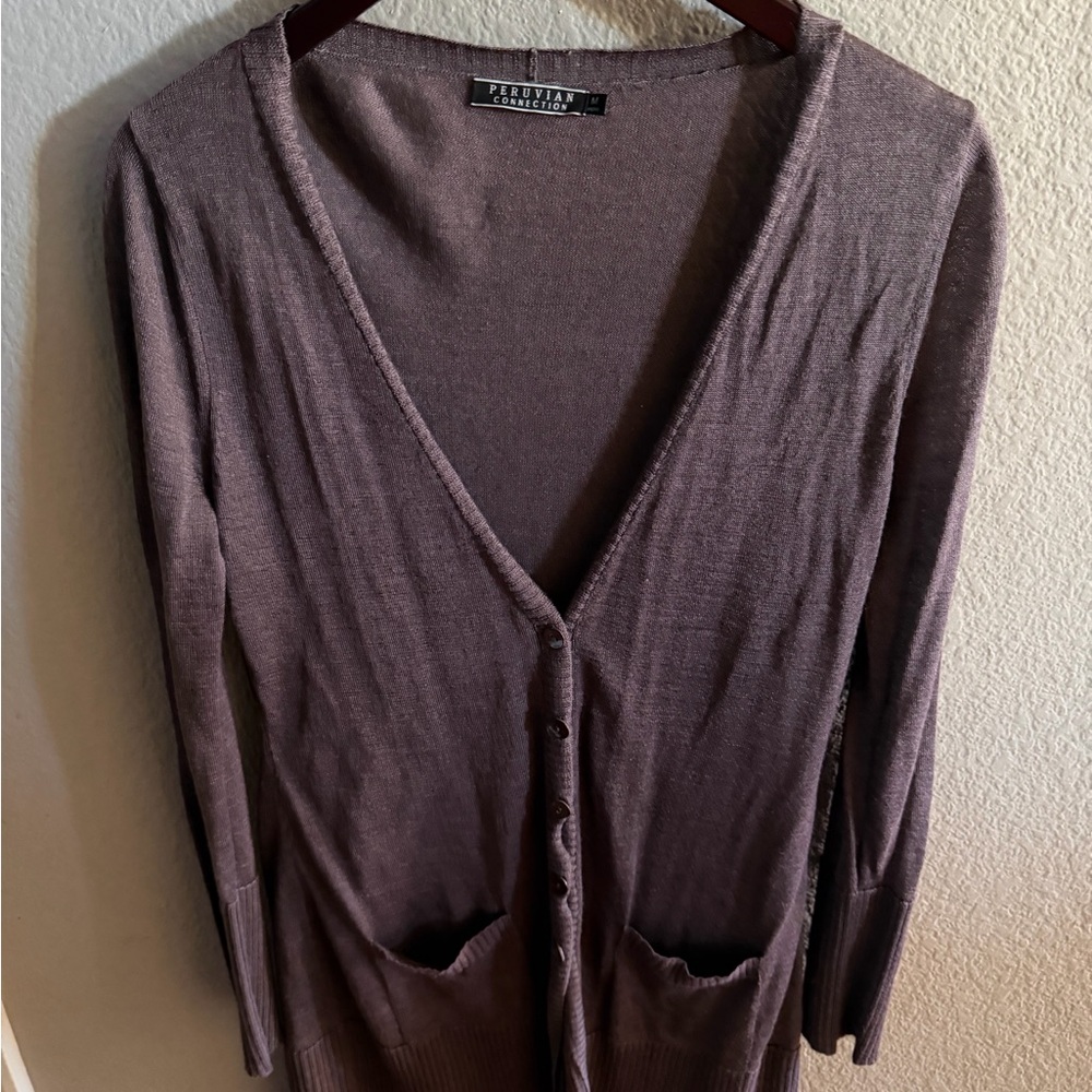 Peruvian Connection Baby Alpaca Silk Longline Cardigan Sweater M EUC